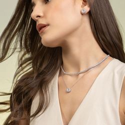 Colar em Rodio com Pingente Cravejado por Zirconias Incolores - CO07030019RHZI